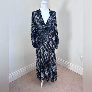 Witchy Dark Blue and White Tie-Dye Sheer Maxi Dress M